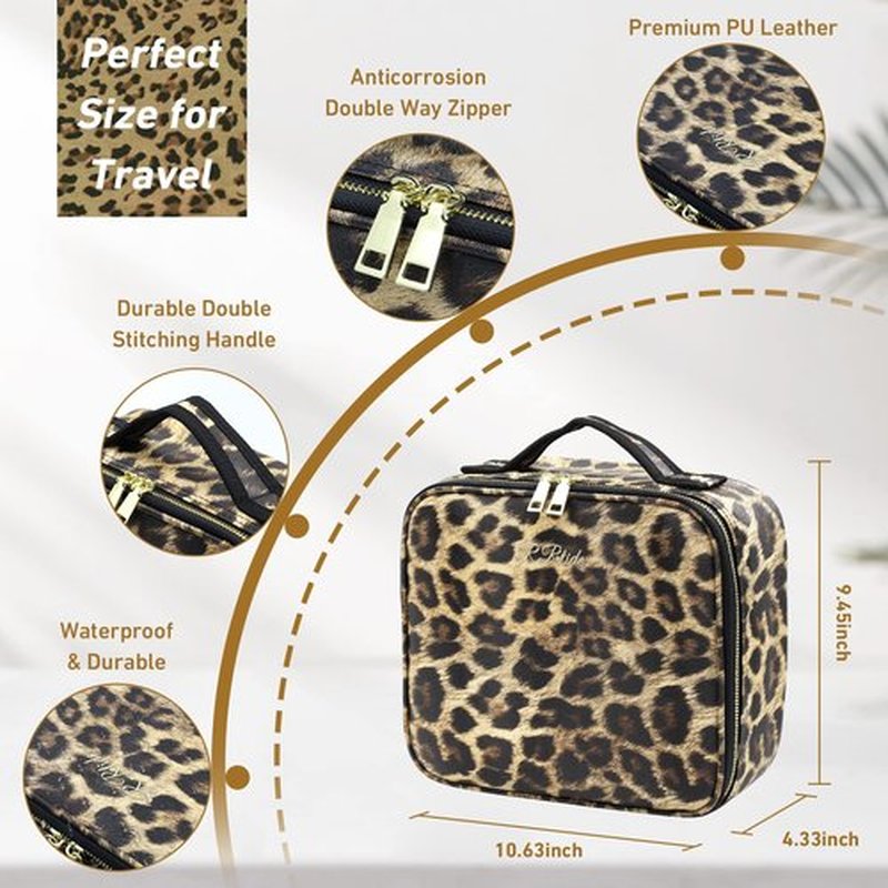 RRtide Makeup Bag with Light up Mirror, Travel Makeup Case with Mirror and Lights, Lighted Cosmetic Train Case with 3 Color Settings, Make up Organizer Bag with Adjustable Dividers Brush Board