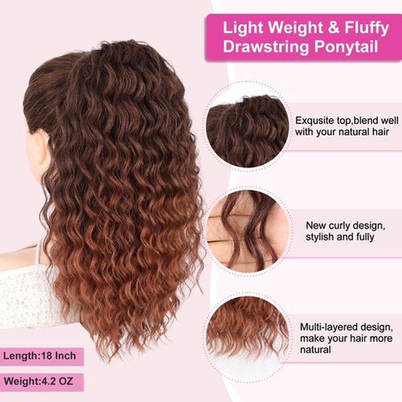 AISI BEAUTY Curly Ponytail Extension Drawstring Ponytail for Women 18 Inch Fake Ponytail Synthetic Clip in Pony Tails Hair Extensions