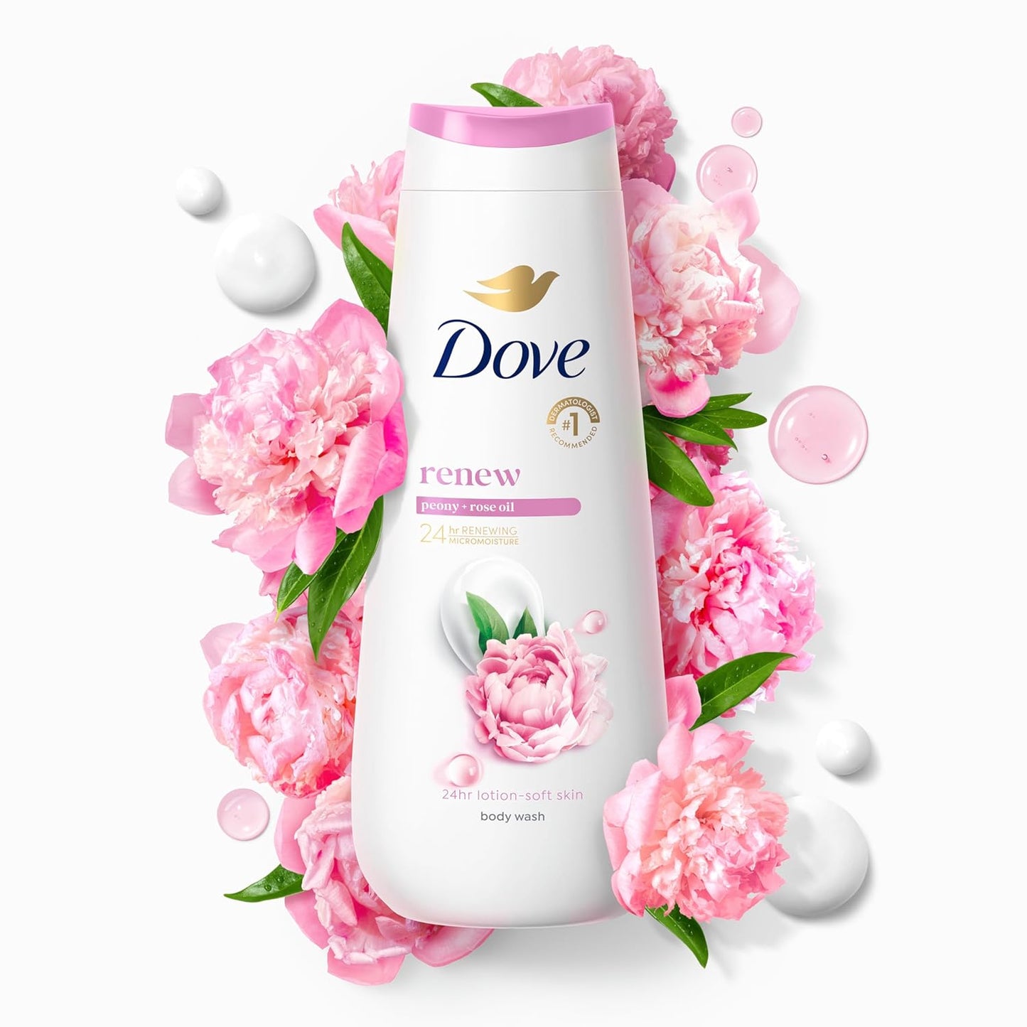 Dove Body Wash 100% Gentle Cleansers, Sulfate Free Peony and Rose Oil Effectively Washes Away Bacteria While Nourishing Your Skin, 22 Fl Oz (Pack of 4)
