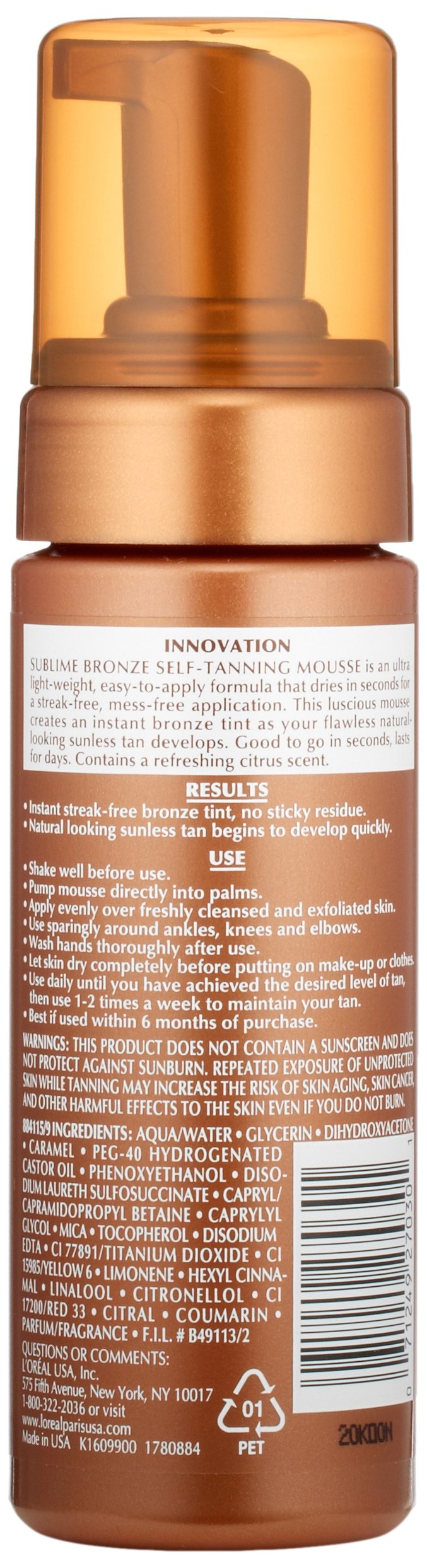 L'Oreal Paris Sublime Bronze Tinted Self-Tanning Mousse, 5.0 Fluid Ounce