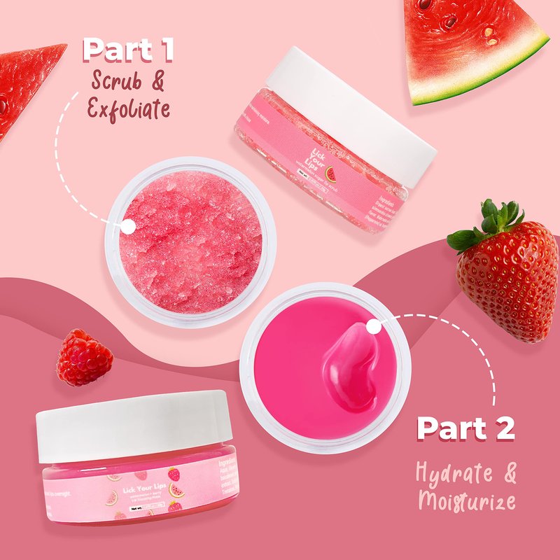 Watermelon Sugar Lip Scrub for Women Dry, Cracked and Dark Lips – Lip Scrubber Exfoliator & Organic Lip Scrubs Exfoliator and Moisturizer with Lip Brush – Vegan, Cruelty-Free Lip Care Products (20g)