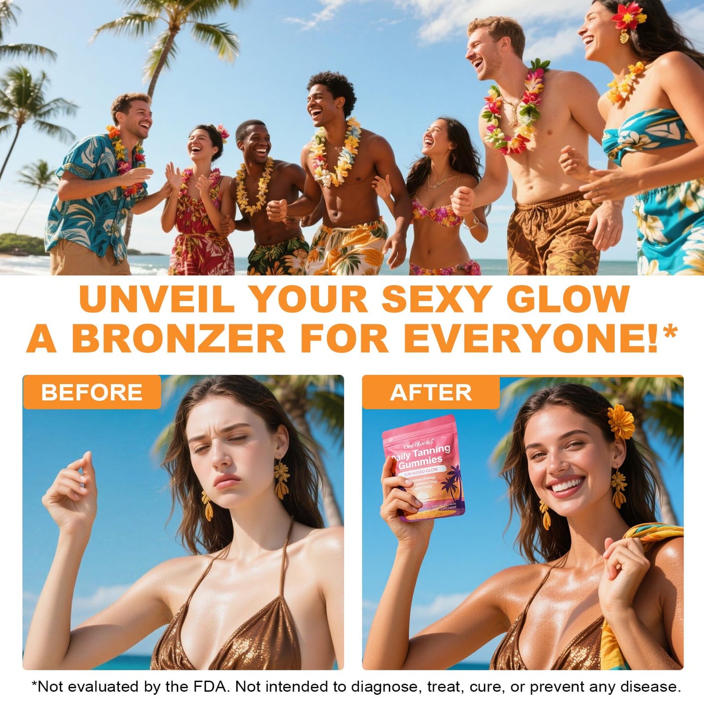 Tanning Gummies,Self Tan Bronzing Supplement-Daily Oral Chews with Beta Carotene for Skin Health & Glow, Vegan, Non-GMO-60 Ct 30-Day Supply