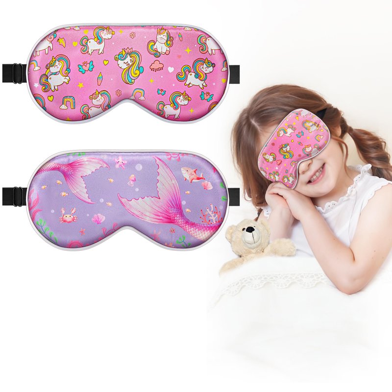 BeeVines Kids 100% Real Mulberry Silk Sleep Mask 2 Pack, Original Design Pure Silk Sleeping Eye Masks for Girls, Skin-friendly Blackout Eye Cover, Adjustable Strap, Reduce Puffy Eyes, for Travel Gifts