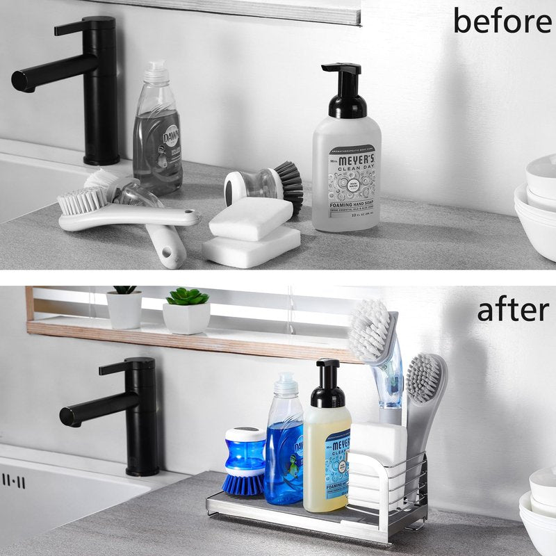 AIDILI Wipe-Free Sink Organizer with Drying Stone, Instant Dry Sink Caddy Organizers, Kitchen Sponge Soap Holder Dispenser, Countertop Fast Drying Counter Tray Rack