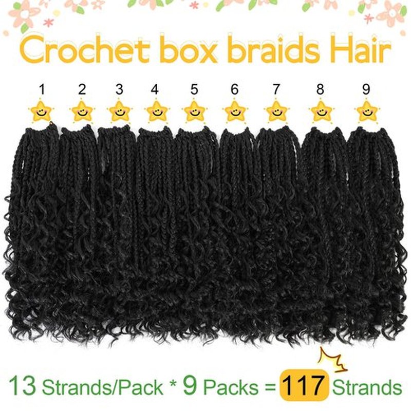 Fulcrum Goddess Box Braids Crochet Hair 12 Inch, 9 Packs Box Braids Crochet Hair for Women, Crochet Braids with Curly Ends (12Inch, 1B#)