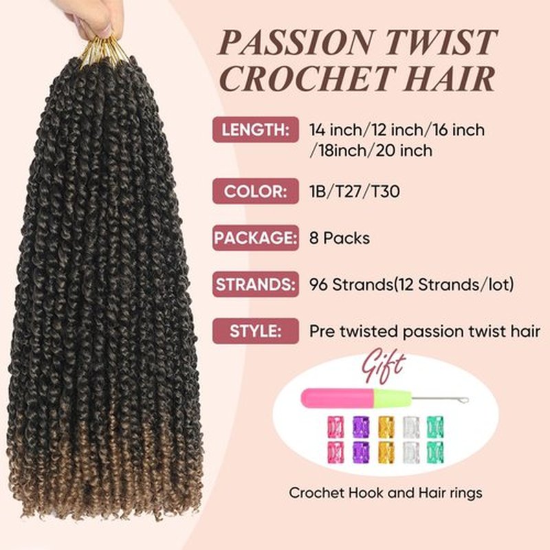 14 Inch Passion Twist Hair T27# 8 Packs Passion Twist Trochet Hair Pre Looped Crochet Twist Water Wave Hair Pre Twist Hair Extensions for Women Girl