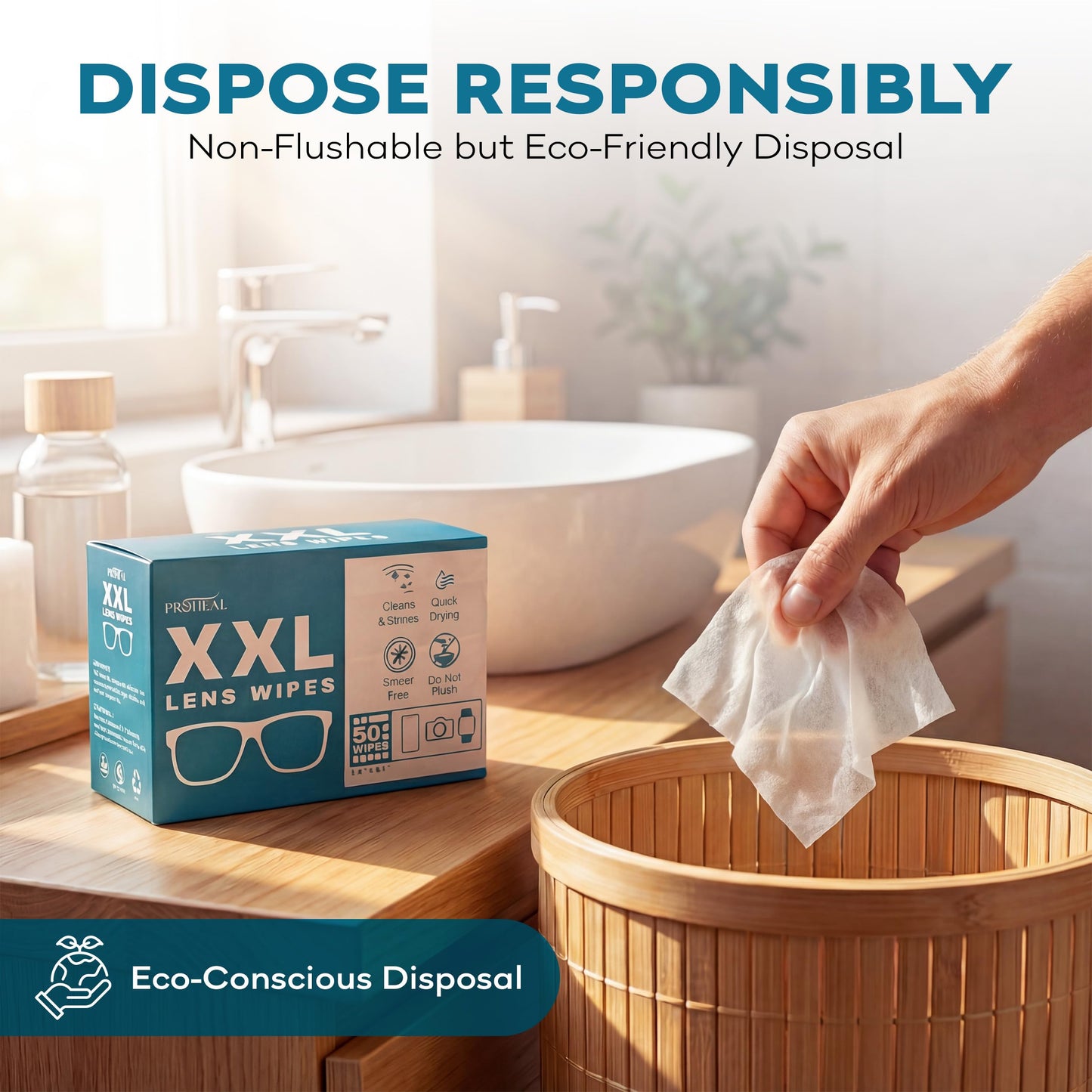 XXL Lens Wipes, 50 Count - 9.8"x6.7" Eye Glasses Cleaner Wipes for Lenses, Watches, Display Screens, and More - Cleans and Shines - Quick Drying, No Smear with Isopropyl Alcohol