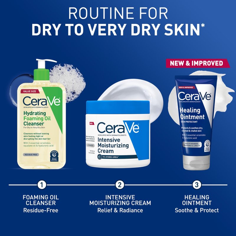 CeraVe Healing Ointment, Hydrating Skin Protectant With Petrolatum, Hyaluronic Acid & Ceramides, Face & Body Skin Barrier Repair For Cracked, Chafed, Dry Skin, Fragrance Free & Lanolin Free, 5 Oz