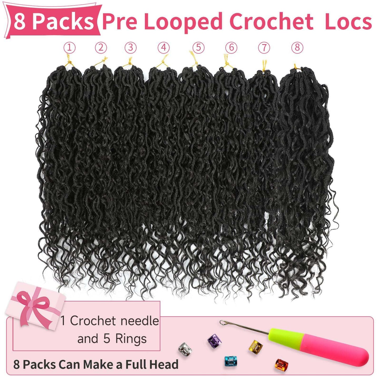 Alicoco Goddess Locs Crochet Hair 14 Inch 8 Packs Faux Locs Crochet Hair For Women Boho Soft Locs Pre-looped River Crochet Locs With Curly Ends (14 Inch (Pack of 8), 2#)