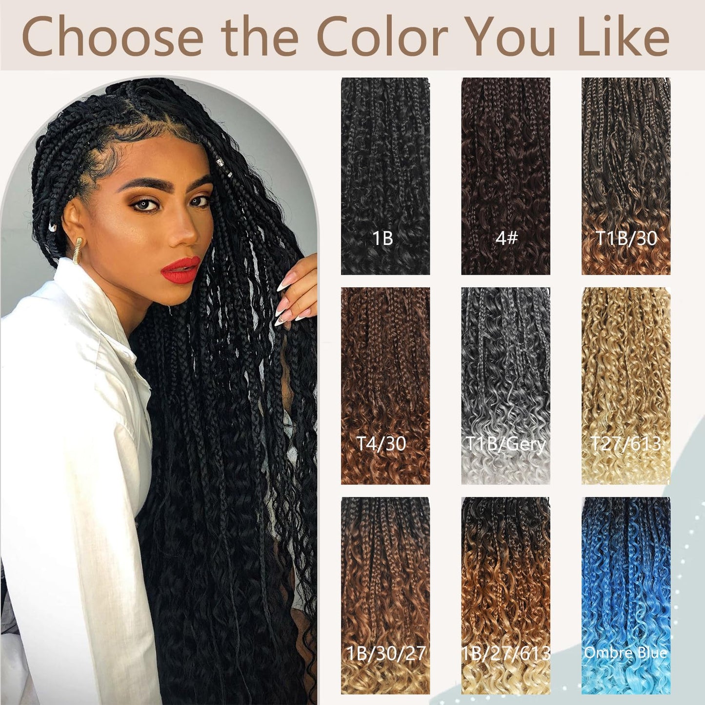 Goddess Box Braids Crochet Hair 7 Packs 18 Inch Boho Crochet Braids for Women Color T4/30 Pre-looped Bohemian Crochet Box Braids With Curly Ends Ombre Brown Boho Box Braids Braiding Hair Extensions