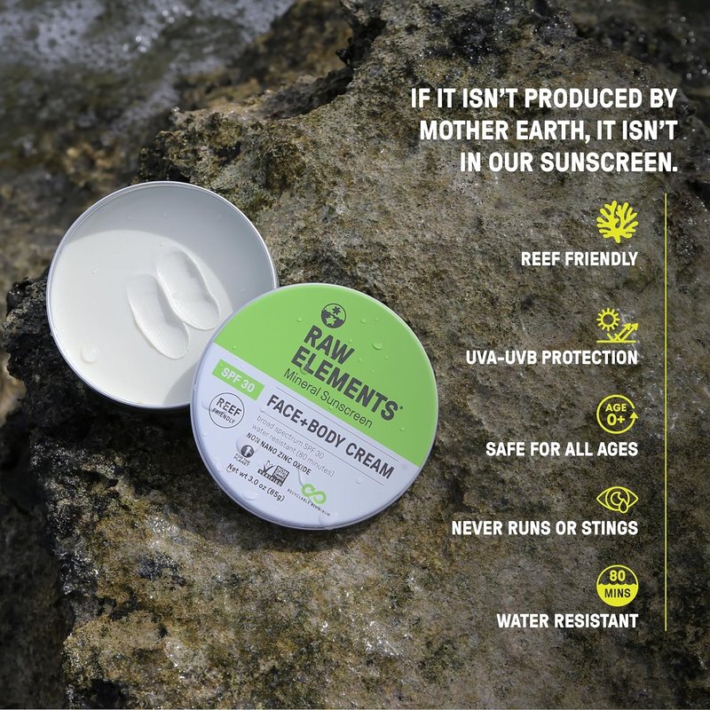 Raw Elements Baby & Kids SPF 30 Organic Sunscreen Tin, Non-Nano Zinc Oxide, Reef-Safe, Cruelty-Free, Gluten & Nut Free, W/Face and Body Mineral Sunscreen Tin, Water Resistant, Plastic Free, 3 oz