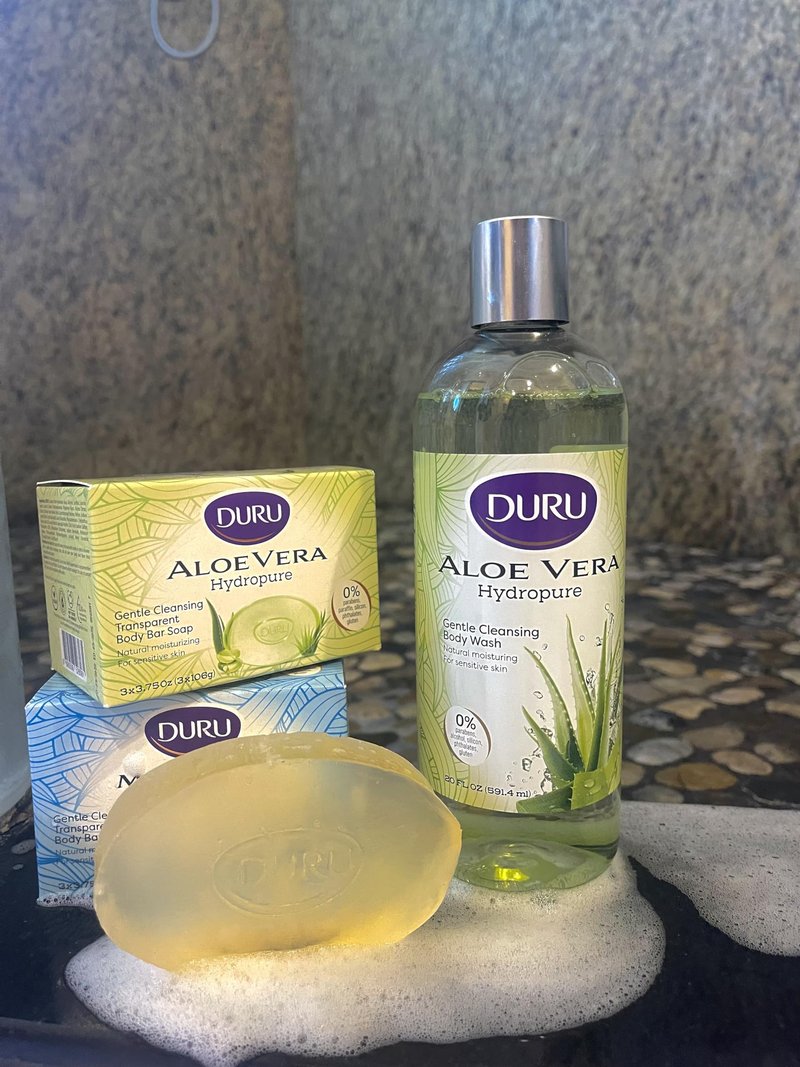 Duru Aloe Vera Glycerin Bar Soap - Vegan Transparent Cleansing Bar Moisturizing Sensitive Skin Wash for Women and Men Plant Based - 3 Pack