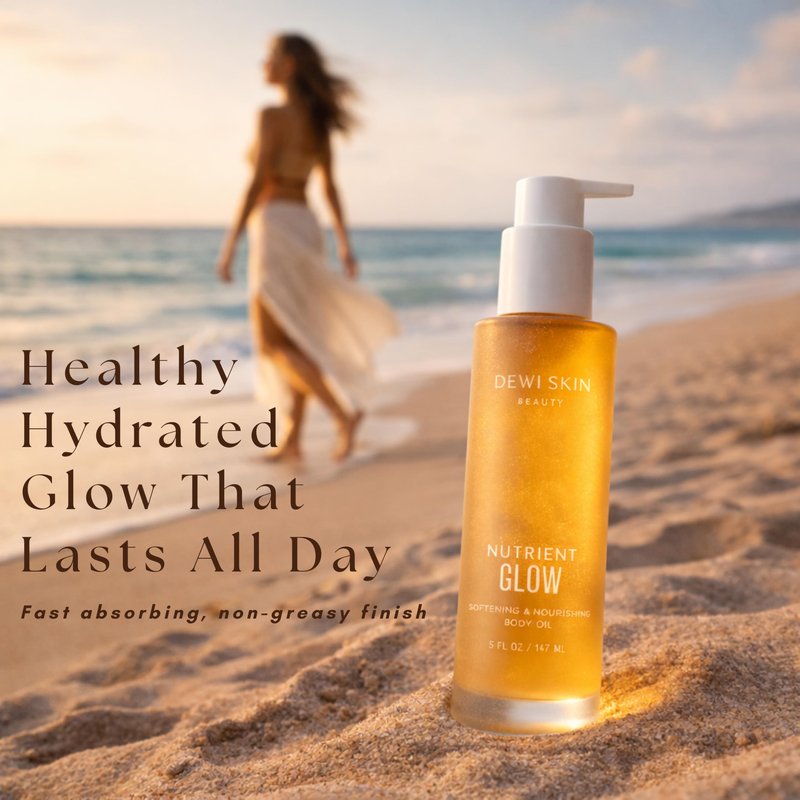 DEWI SKIN Nutrient Glow Body Oil – Lightweight Body Oil with Camellia, Squalane & Vitamin C – Fast-Absorbing Oil for Soft, Radiant-Looking Skin – 5 fl oz