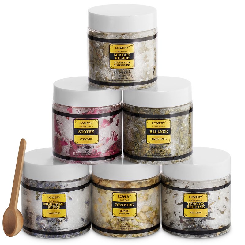 Gifts for Women Who Have Everything Spa Gift Basket, Epsom Bath Salts Gift Basket Set, Self Care Salt W/Essential Oil, Gifts for Mom, Her, Lavender, Eucalyptus, Lemon, Coconut, Tea Tree, Honey Almond