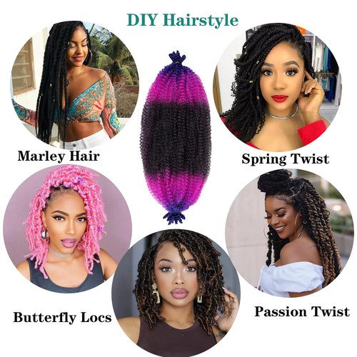 Springy Afro Twist Hair 3 Tones Blue/Purple Ombre 16 Inch Pre-Separated Marley Twist Braiding Hair 8 Packs Ombre Blue Afro Twist Marley Hair for Soft Locs Crochet Braids Hair Extension(16Inch, 49#)