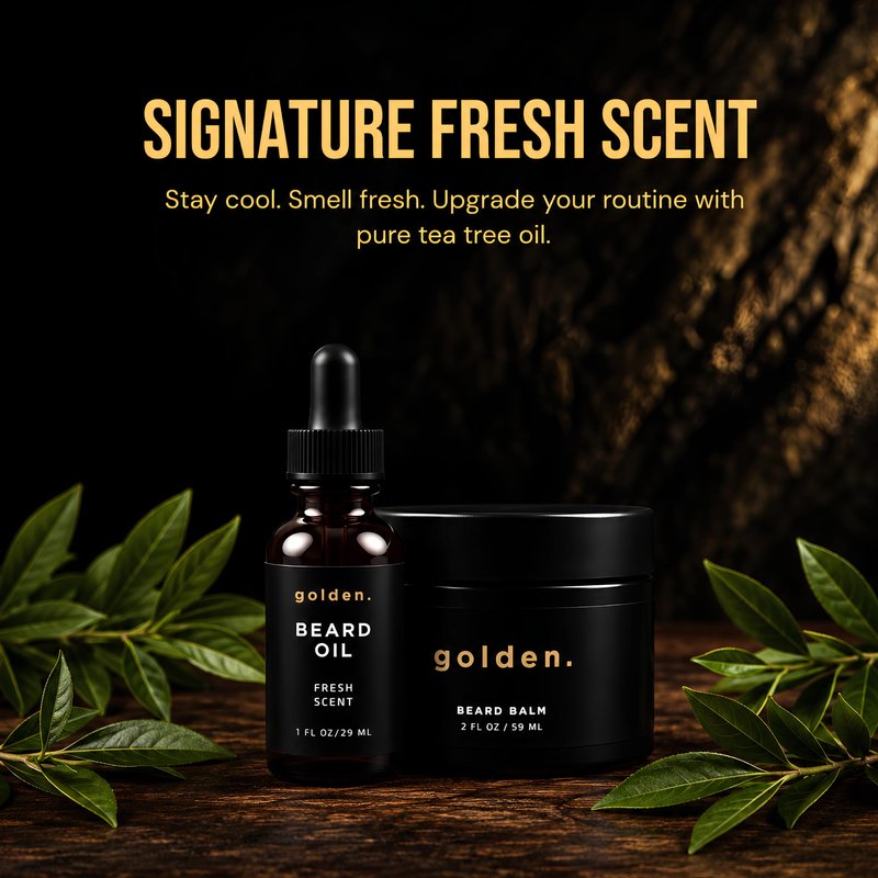 Golden Grooming Beard Balm - Tames Flyaways & Promotes Thicker Growth - Natural Styling Wax with Shea & Mango Butter - Relieves Beard Itch & Dandruff - Signature Fresh Scent, 2oz