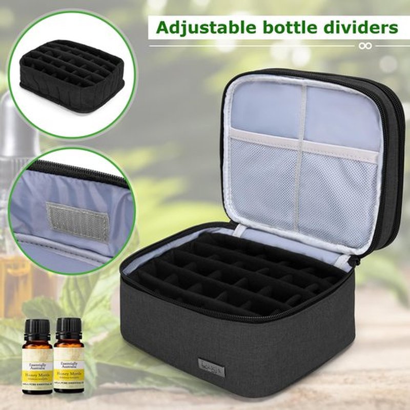 LUXJA Essential Oil Carrying Case - Holds 30 Bottles (5ml-30ml, Also Fits for Roller Bottles), Double-Layer Organizer for Essential Oil and Accessories, Black (Bag Only)