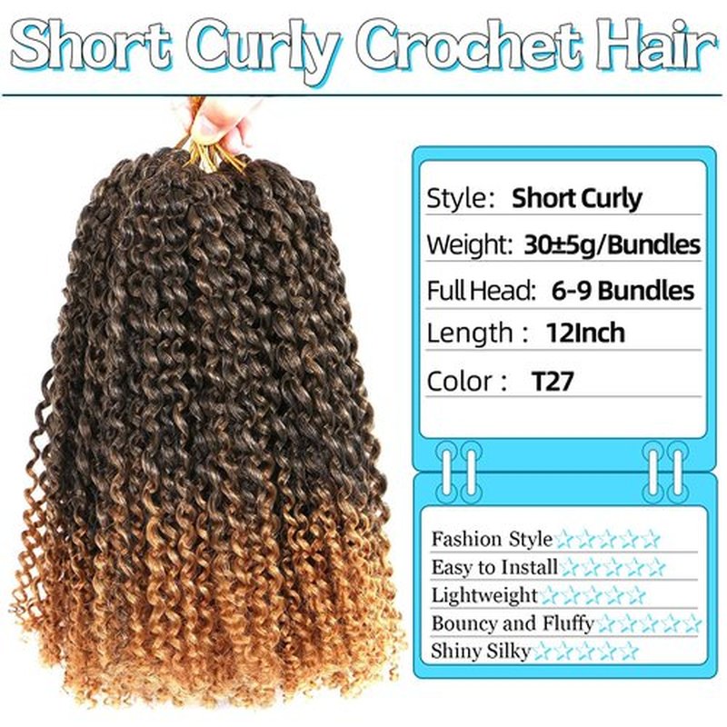 12 Inch Short Passion Twist Hair 8 Bundles Marlybob Crochet Hair Kinky Curly Crochet Hair for Black Women Water Wave Crochet Hair for Kids (8Bundles12 Inch, 1B/27#)
