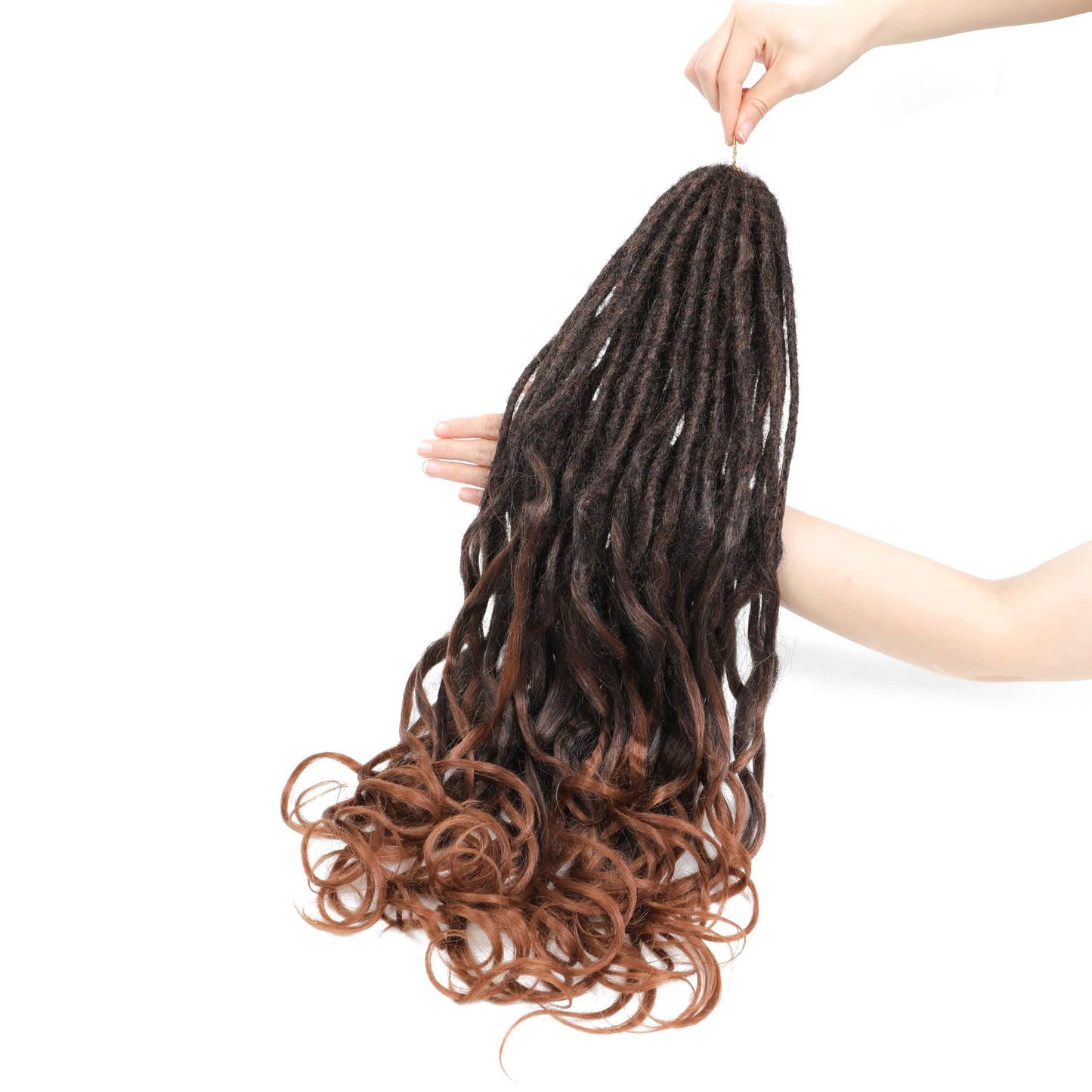 Aguacor Loose Wave Dreadlocks Synthetic French Curly Double Ended Dreadlock Extensions 24inches 10 Strands Thin Soft Black to Dark Brown Spanish Curly DE Dread Extensions for Women (10 Strands, 1B/30)