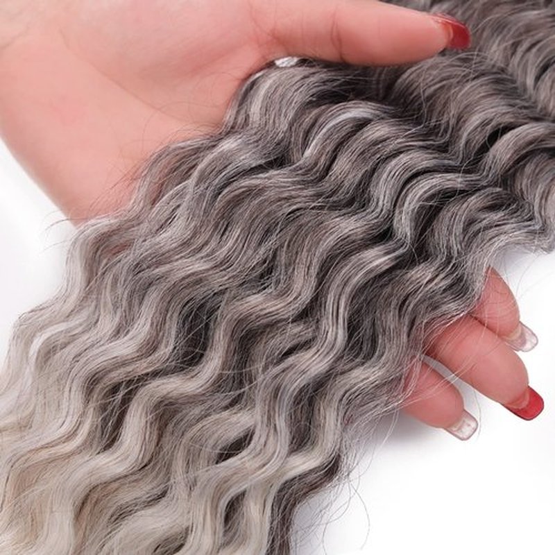 MAYSA Ombre Grey Curly Crochet Hair 22inch 6Packs Ocean Wave Crochet Hair Wavy Synthetic Crochet Hair Ombre Chocolate Brown Mix Ash Silver #4/56C