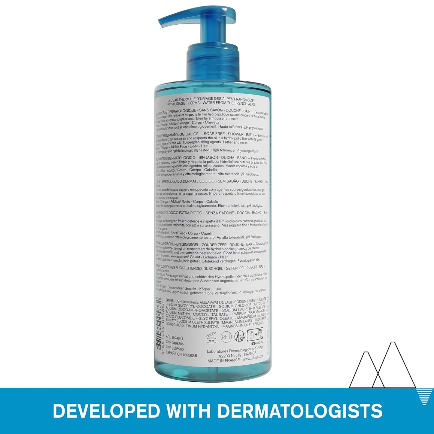 URIAGE Extra-Rich Dermatological Gel | Foaming Body Wash for Sensitive Skin, Preserves the Hydrolipidic Film of the Skin, Face & Body, Paraben & Soap-Free