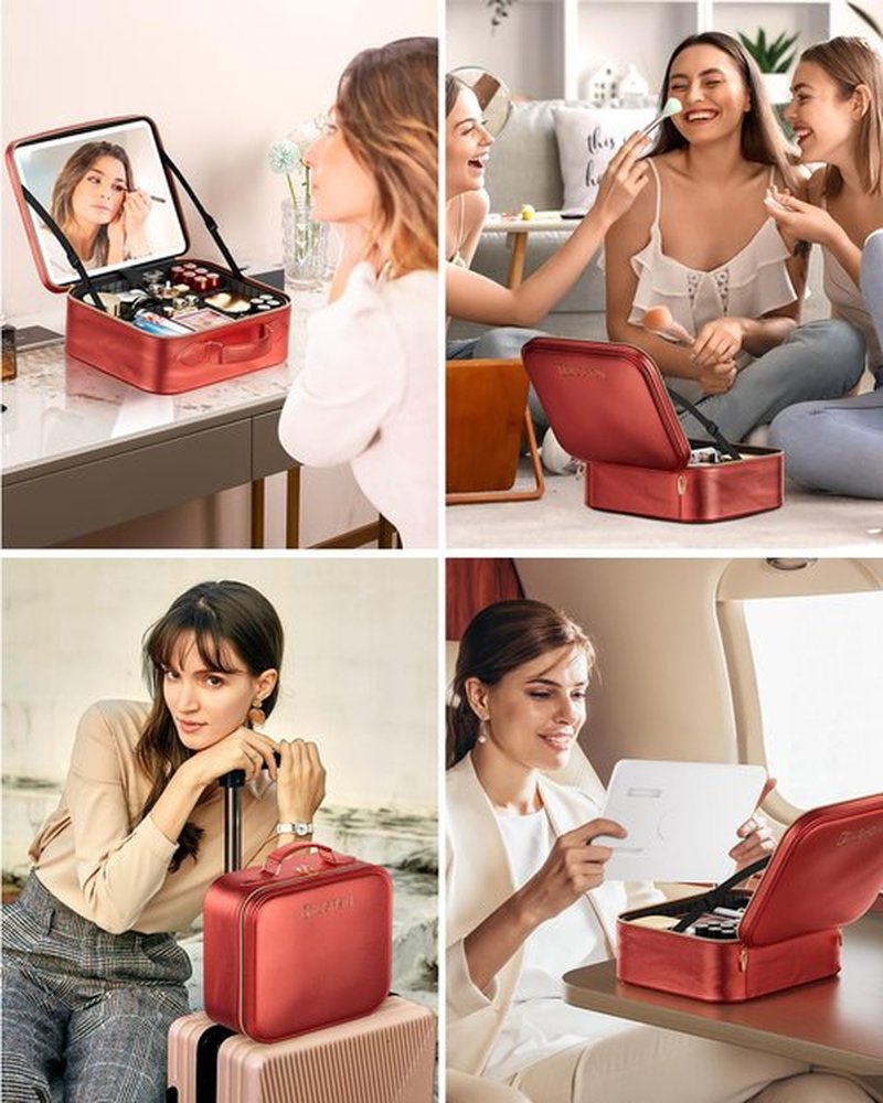 JUSRON Travel Makeup Bag (Red, Medium)