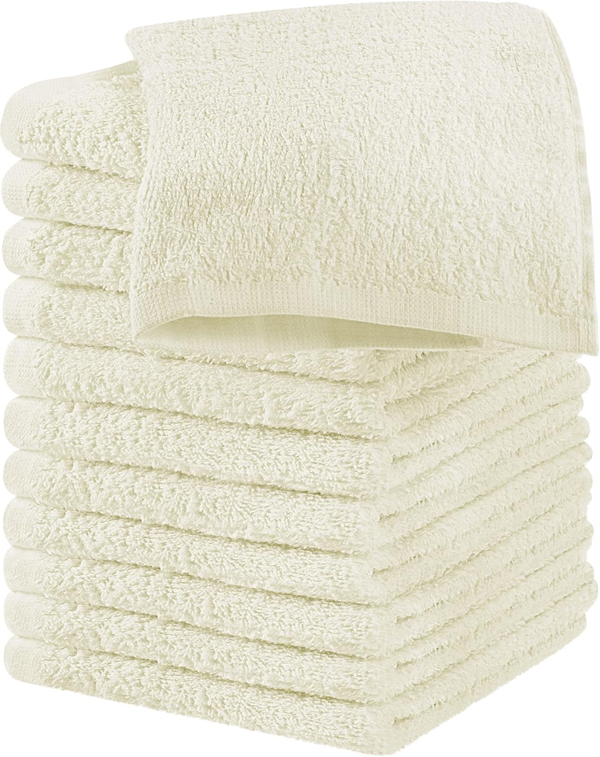 Utopia Towels 12 Pack Cotton Washcloths Set, 100% Ring Spun Cotton, Premium Flannel Face Cloths, Highly Absorbent and Soft Feel Fingertip Towels, Beige