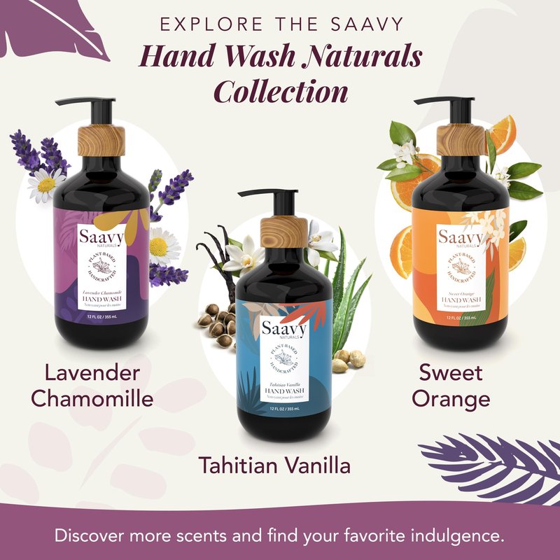 Saavy Naturals Hand Wash – Plant-Based Liquid Hand Soap with Aloe Vera, Shea Butter & Essential Oils – Sulfate-Free, Moisturizing, Food-Grade Ingredients – Lavender Chamomile – 12 fl oz, 2 pack