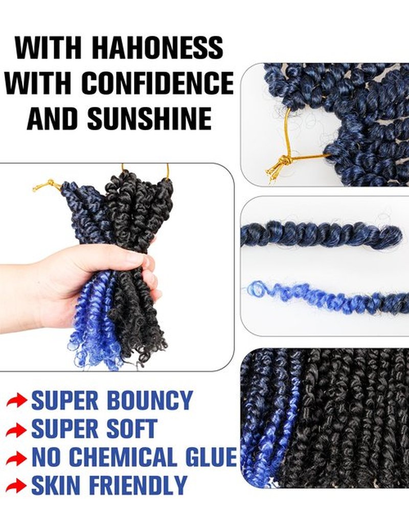 hahoness 6 Inches 9 Packs Passion Twist Crochet Hair-Mixed Color Combo Pack(7 packs 1B+2 packs T1B/Blue),Pre-twisted Pre Looped Synthetic Hair Extensions For Black Women and Kids(6/-9 Packs,1B+TBlue)