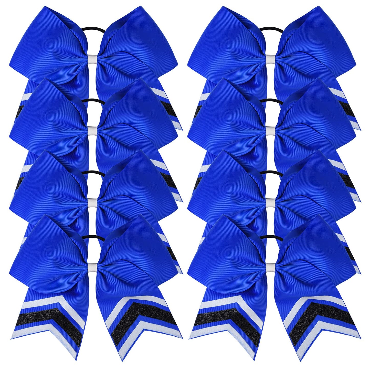 DEEKA 8PCS Large Glitter Cheer Bows Shiny 7" Cheer Hair Bows Ponytail Holder Handmade for Cheerleader Girls Softball Sports -Royal Blue/WTBK