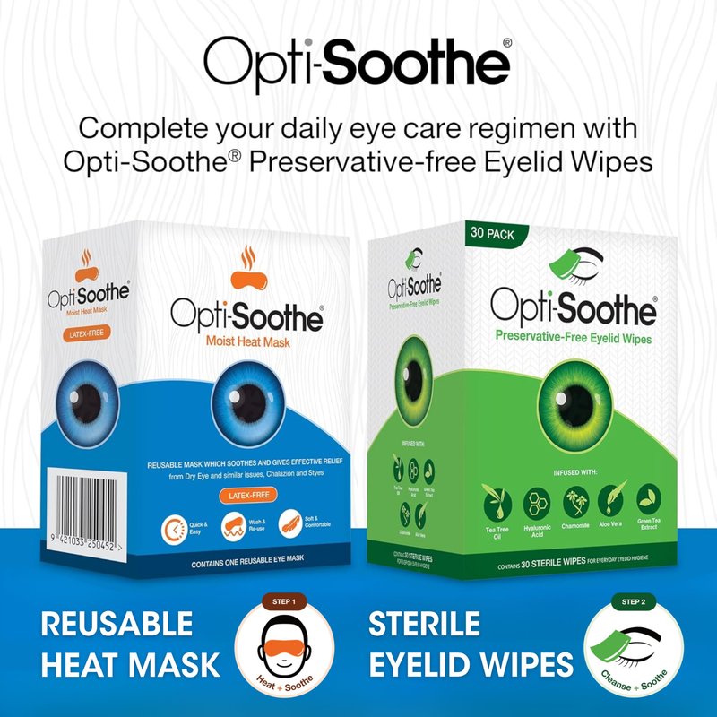 Opti-Soothe Moist Heat Eye Mask, Reusable Hot & Cold Beaded Compress for Dry Eyes, Puffiness, Stye & Eye Strain Relief, Adjustable Comfort Fit