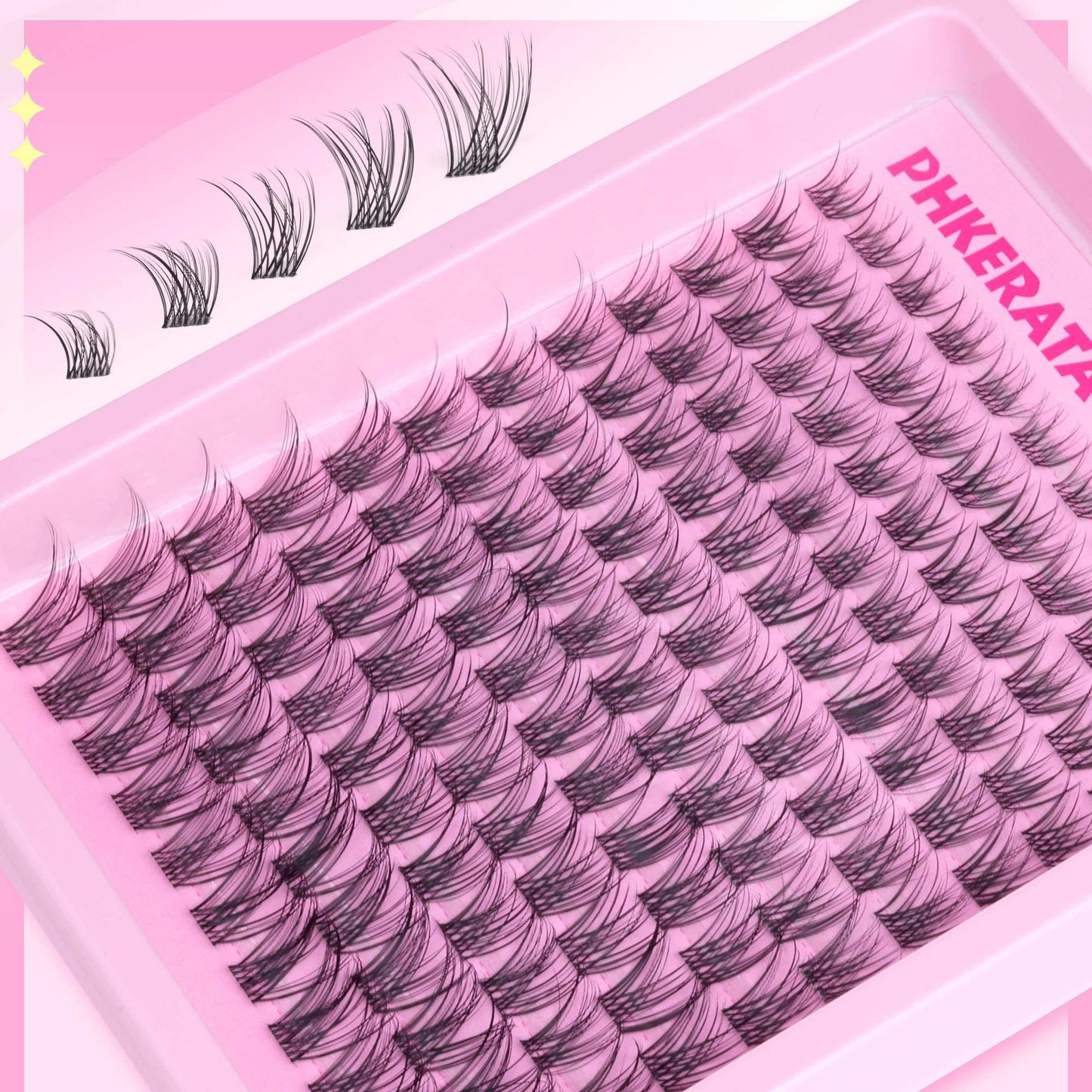 PHKERATA Wispy Lash Clusters Invisible Band Eyelash Clusters Natural Lashes Clusters 120 pcs C Curl Cluster Eyelash Extensions Ultra Thin Clear Band Individual Lashes at Home, 8-16mm
