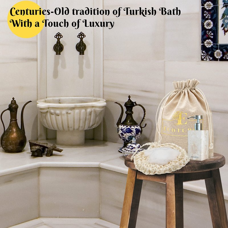 Natural Loofah Body Scrubber – Exfoliating Loofah Sponge, Handwoven Sisal Agave with Soap Pouch, Eco-Friendly Arabic - Turkish Bath Washcloth for Women & Men (2-Pack)