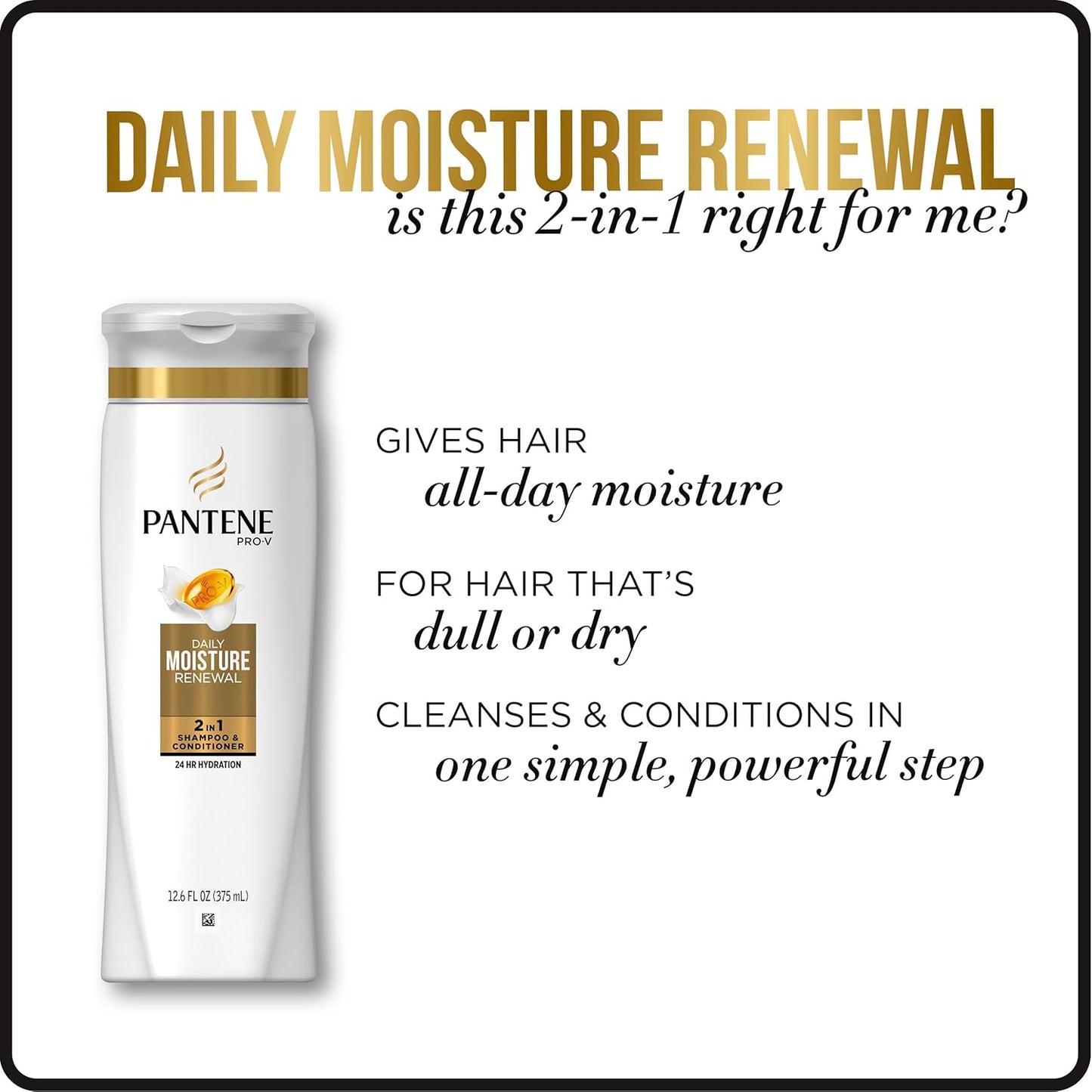 Pantene Pro-V Daily Moisture Renewal 2-in-1 Shampoo and Conditioner, 25.4 Fluid Ounce