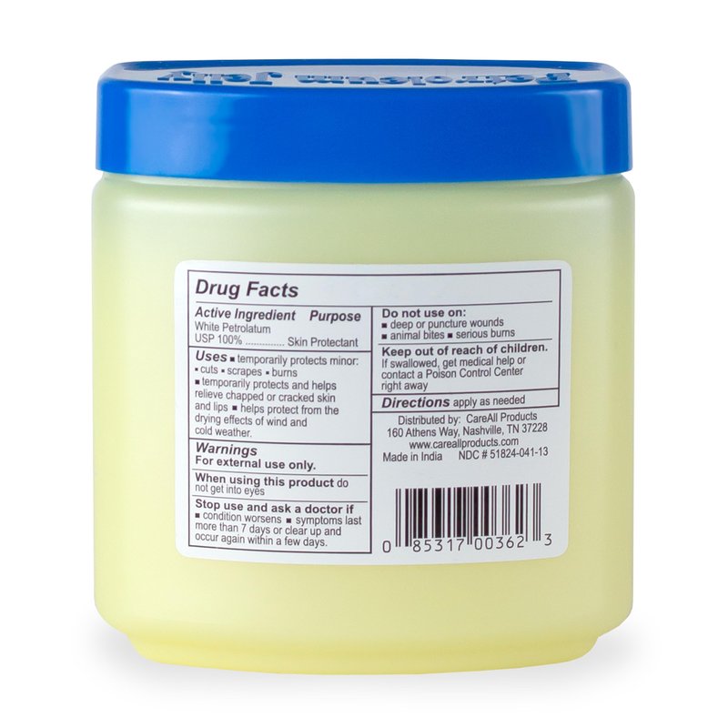 CareAll Petroleum Jelly 13 Oz Jar., Unscented, 100% Pure White Petrolatum Jelly USP, Protectant for Minor Cuts, Scrapes, Burns. Moisturizer for Dry Skin and Lips.