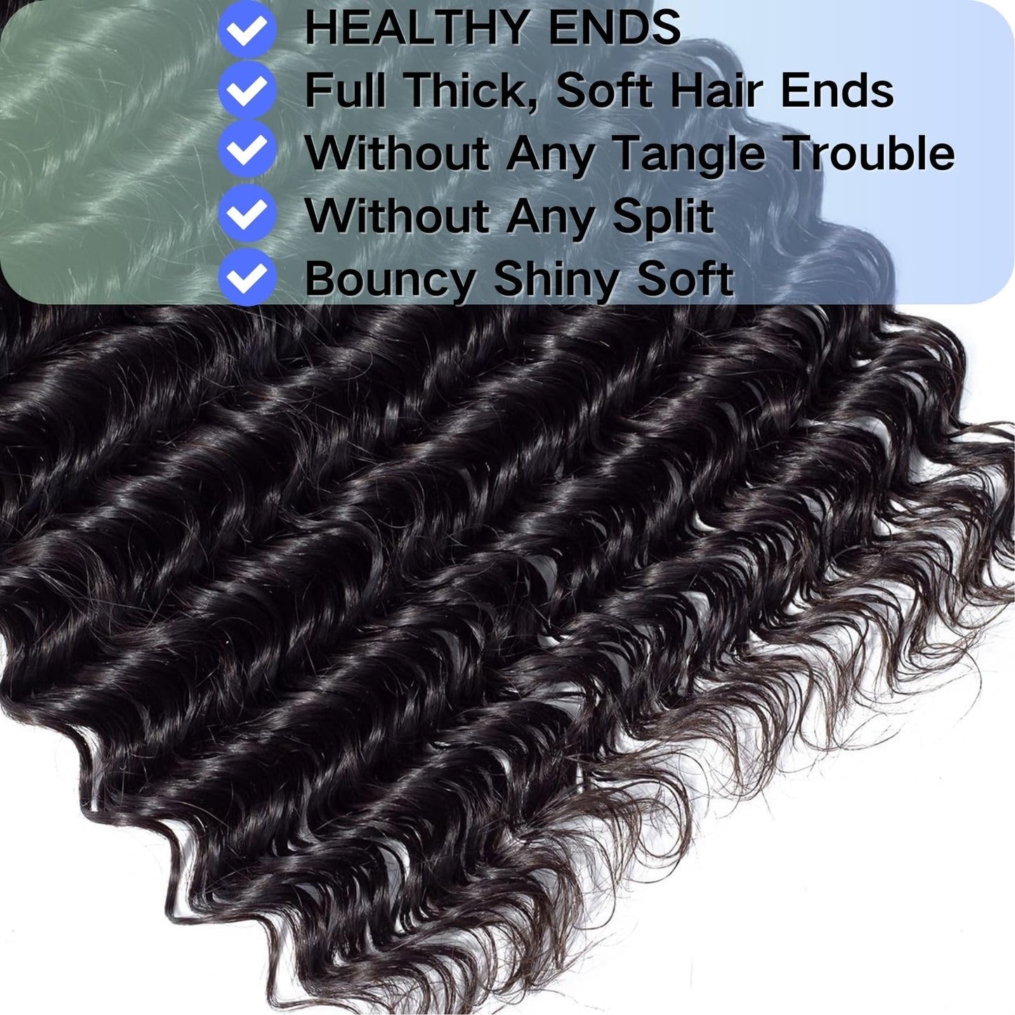 Deep Wave Human Hair Bundles 16 Inch Brazilian Deep Wave Curly Bundles 100% Unprocessed Virgin Remy Deep Curly Human Hair Bundles Wet and Wavy Double Weft Deep Wave Hair Bundles Natural Black