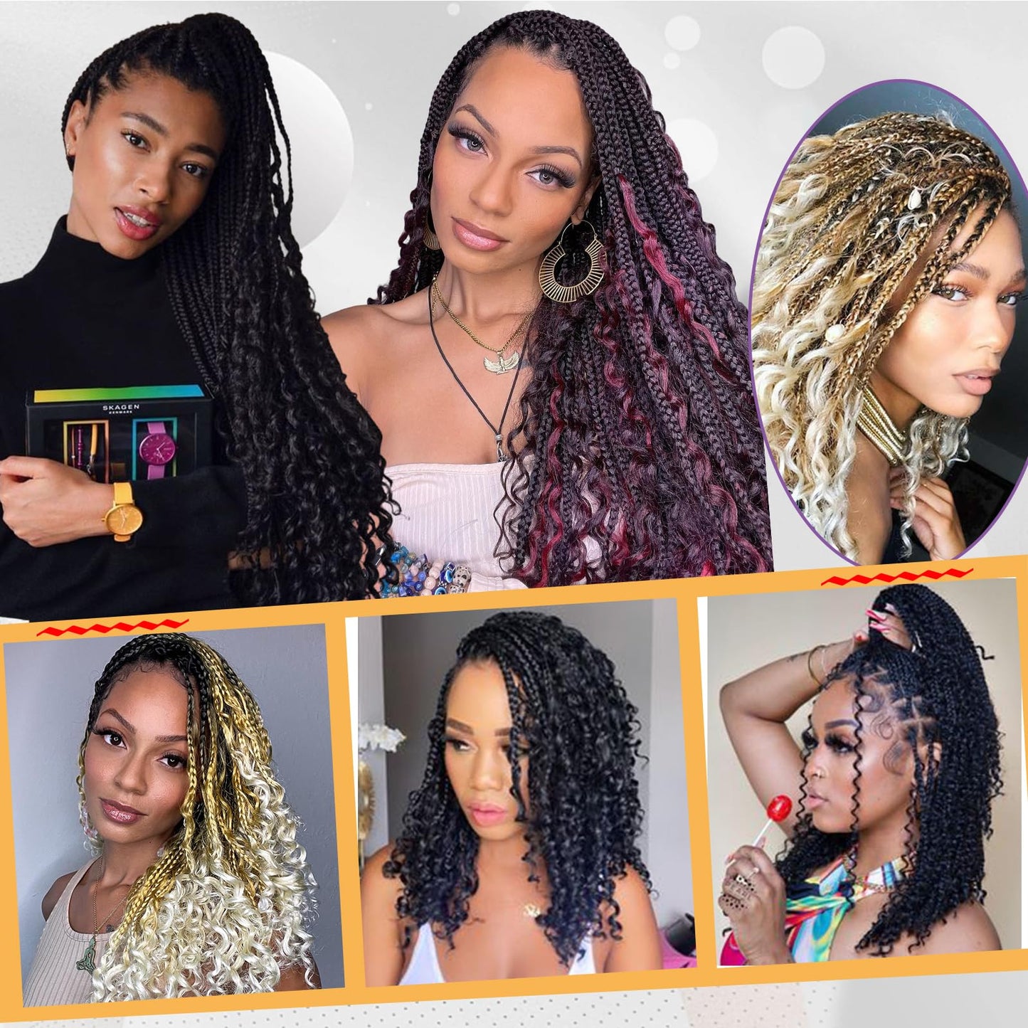 Beverlee Goddess Box Braids Crochet Hair 12 Inch Boho Box Braids 8 Packs Crochet Hair Bohemian Box Braids Crochet Braids Box Braids Curly Ends Messy Pre-looped Synthetic Curly Crochet Hair for Women