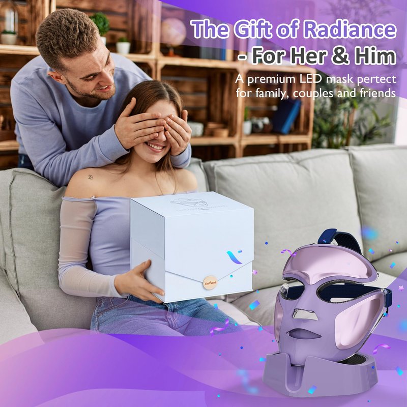 SUNVIVIPRO LED Face Mask Red Light Therapy for Face, Blue Light Acne Care, 210 LED Facial Mask with Eye Heat, Electric Face Mask with Holding Stand for Home Skincare, Purple Beauty Device