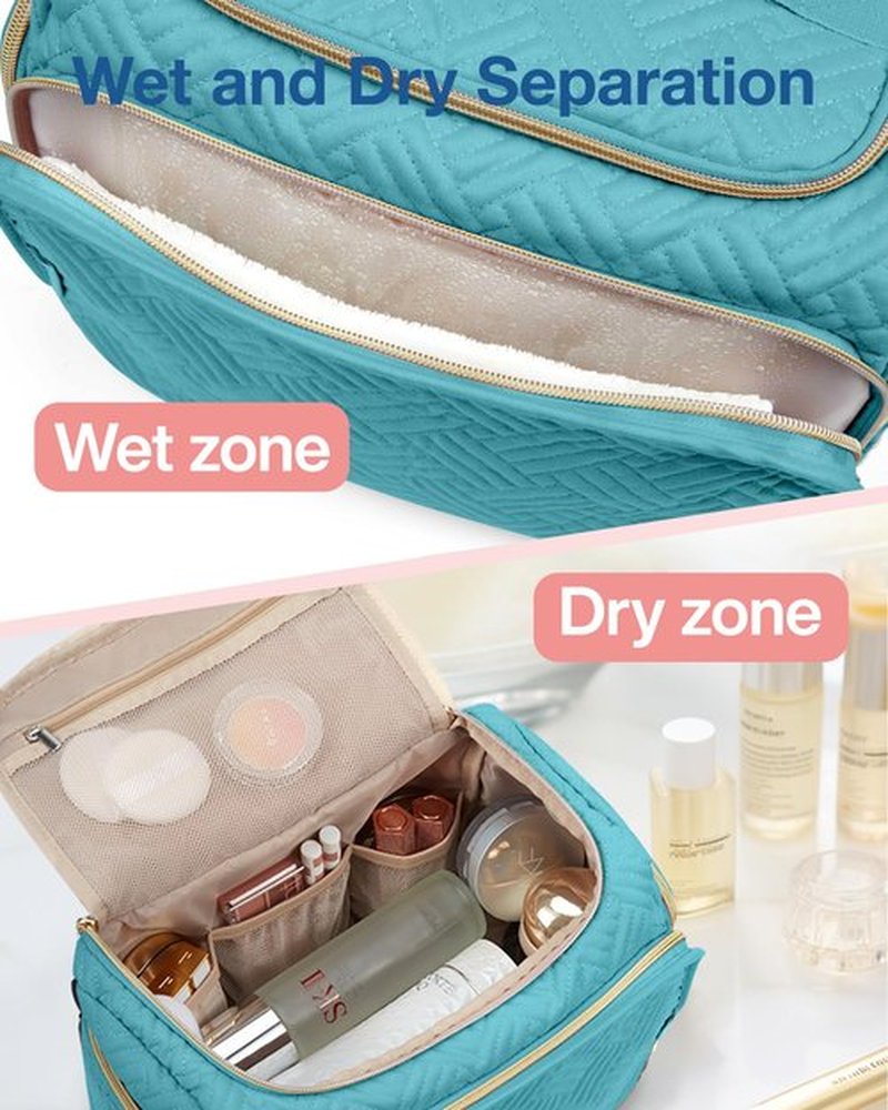 BAGSMART Travel Toiletry Bag, Large Wide-open Travel Bag for Toiletries, Makeup Cosmetic Travel Bag with Handle, Blue-Large