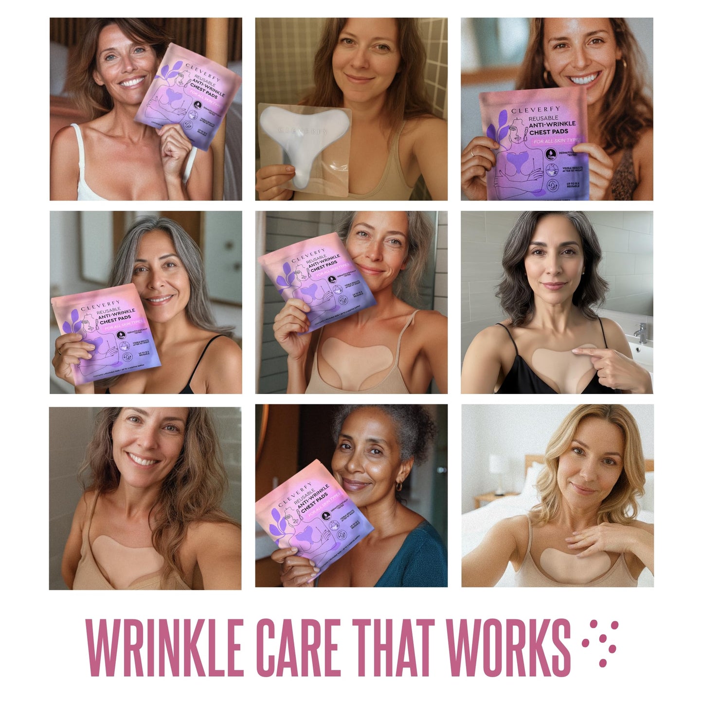 CLEVERFY Silicone Chest Wrinkle Patches for Side Sleeping – Reusable Décolleté Anti-Wrinkle Chest Pads for Overnight Line Prevention (4 Pack, T-Shape)