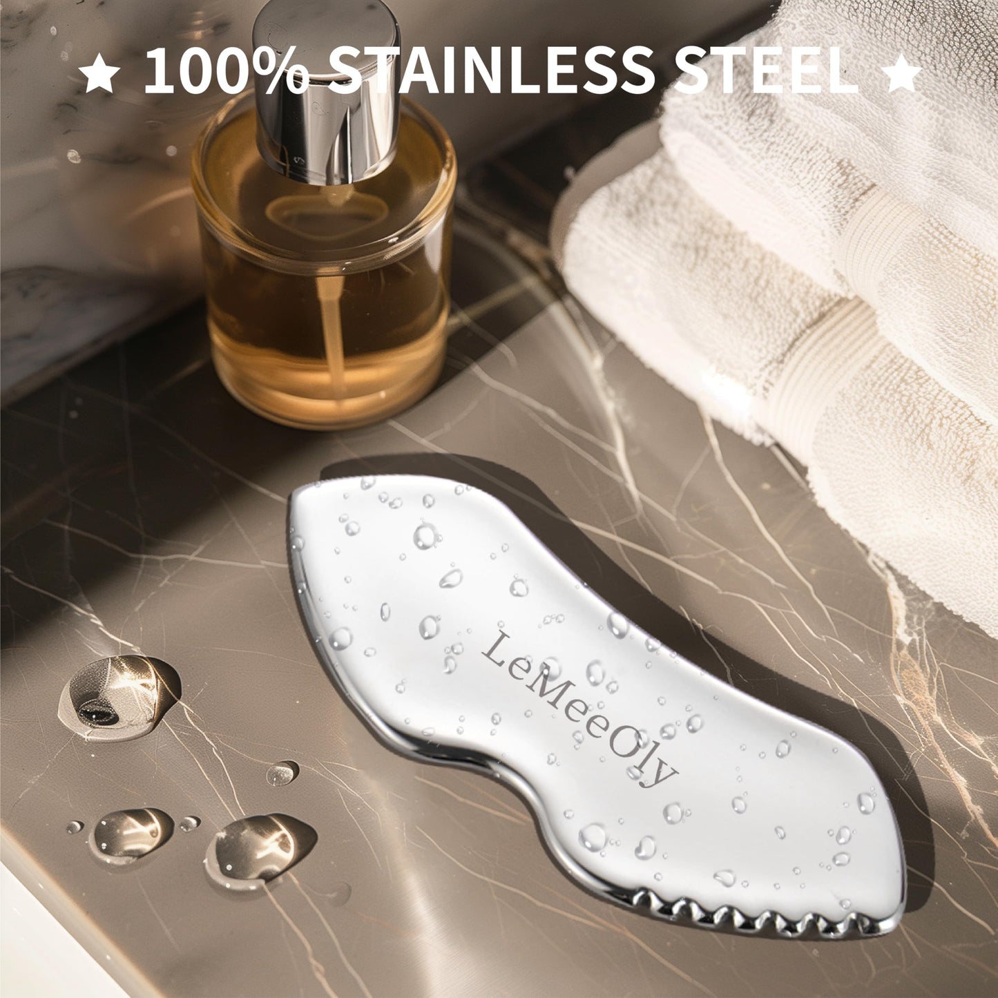 LeMeeOly Gua Sha Facial Tools Stainless Steel & Compressed Facial Sponges, Detail Metal GuaSha and Natural Spa Sponges for Facial Cleansing Skin Care,Guasha Stone Face Sculpting Tool