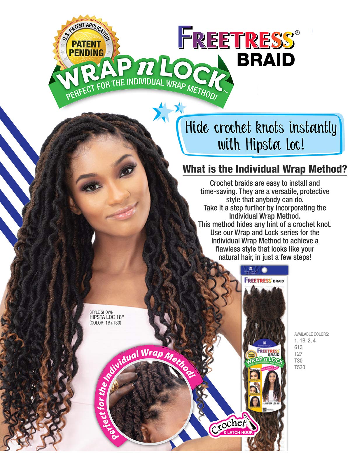 Freetress Braid Synthetic Wrap n Lock HIPSTA LOC 18 (1B Off Black)