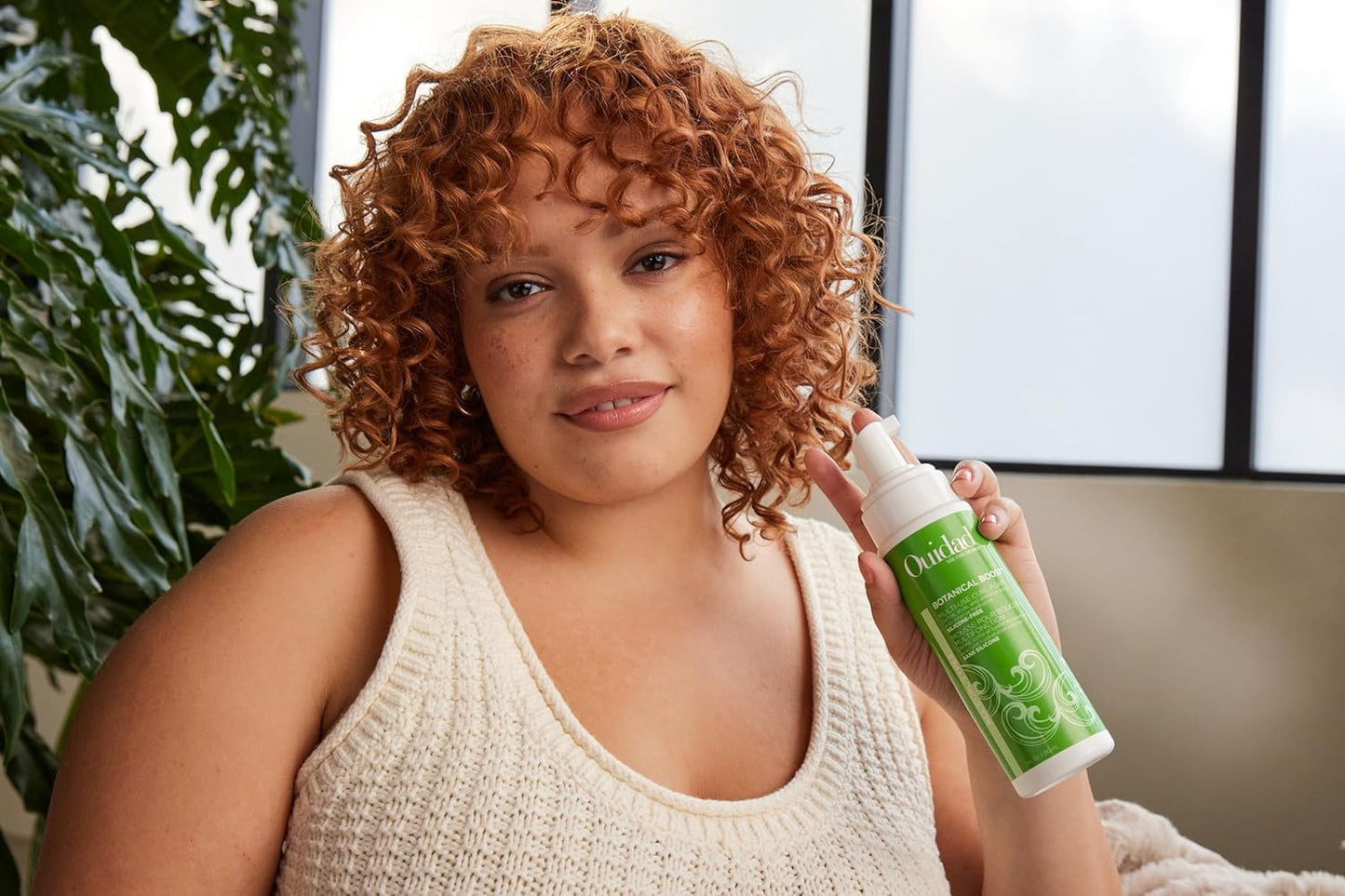 Ouidad Botanical Boost Multi-Use Mousse for Curly Hair, 7 fl oz, Lightweight Hair Styling Foam, Curl Enhancer Restores, Hydrates & Adds Shine, No Silicone, Sulfates & Parabens
