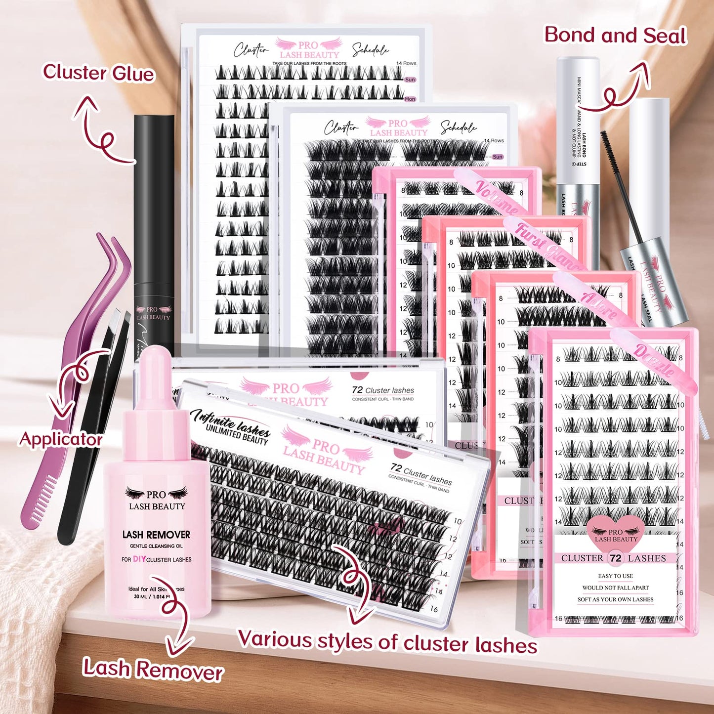 Lash Clusters 72 Pcs Cluster Lashes Manga Lashes Little Devil Eyelash Clusters Individual Cluster Eyelashes Self-Application Super Thin Band Reusable Soft & Comfortable(Dazzle-D-8-16mix)