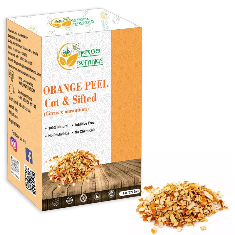 Herbs Botanica Dried Orange Peel Organic Cut & Sifted Naural Orange Zest for Herbal Tea Culinary Delights and Wellness Vegan, Non GMO & Gluten Free 8 oz