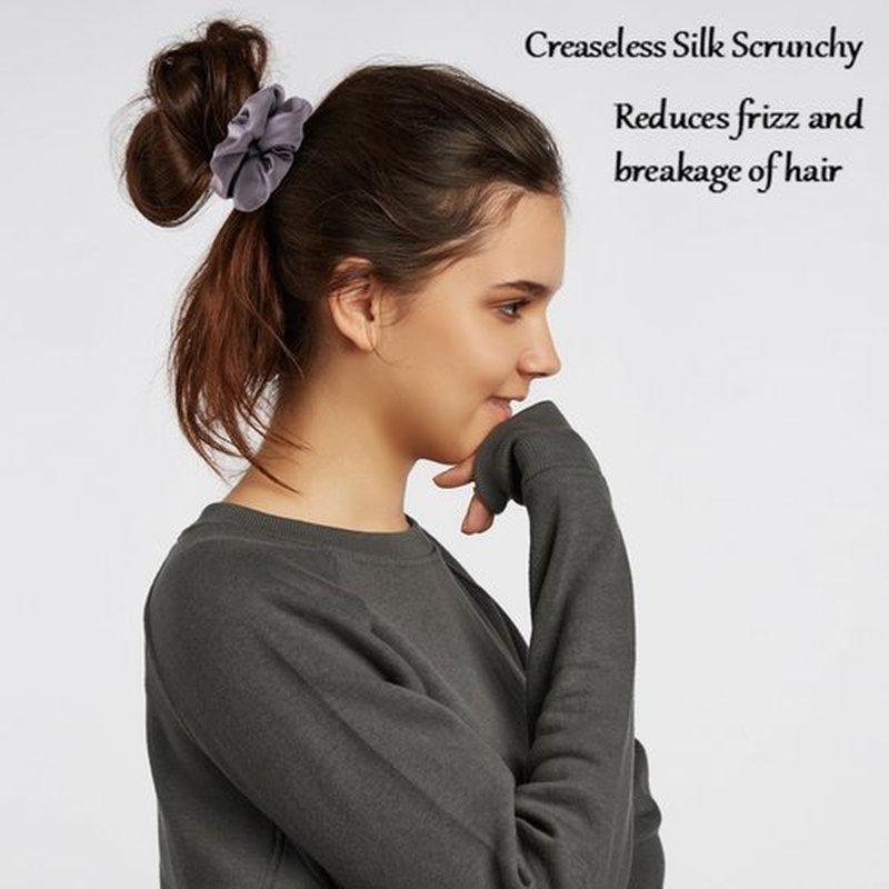 MurierSilk Mulberry Silk Scrunchies - 100% Pure Silk Hair Ties and Ponytail Holders for Women, Girls, Elastic Silk Wrap Prevents Frizz and Breakage (Charcoal Gray)