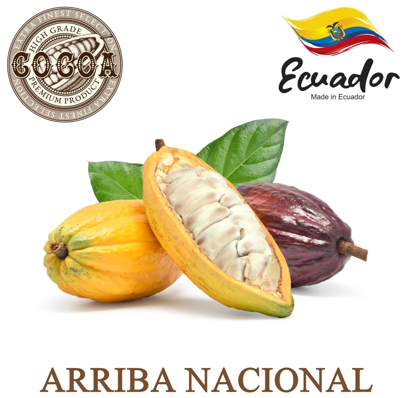 Raw Cocoa Butter 14.5 oz. 100% Pure Natural Unrefined FOOD GRADE Arriba Nacional Cacao Bean, Great For Chocolate Making, Soap, Lip Balm and Moisturizer For DIY Body Butters