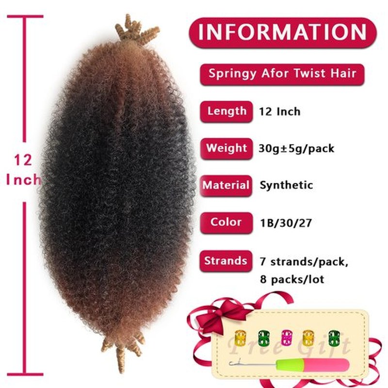 1B/30/27 Afro Spring Twist Hair 8 Packs Marley Twist Braiding Hair 12 Inch Marley Hair Three Tone Ombre Cuban Twist Hair Synthetic Pre-Fluffed Kinky Twist Hair Exrension for Distressed Faux locs Hair