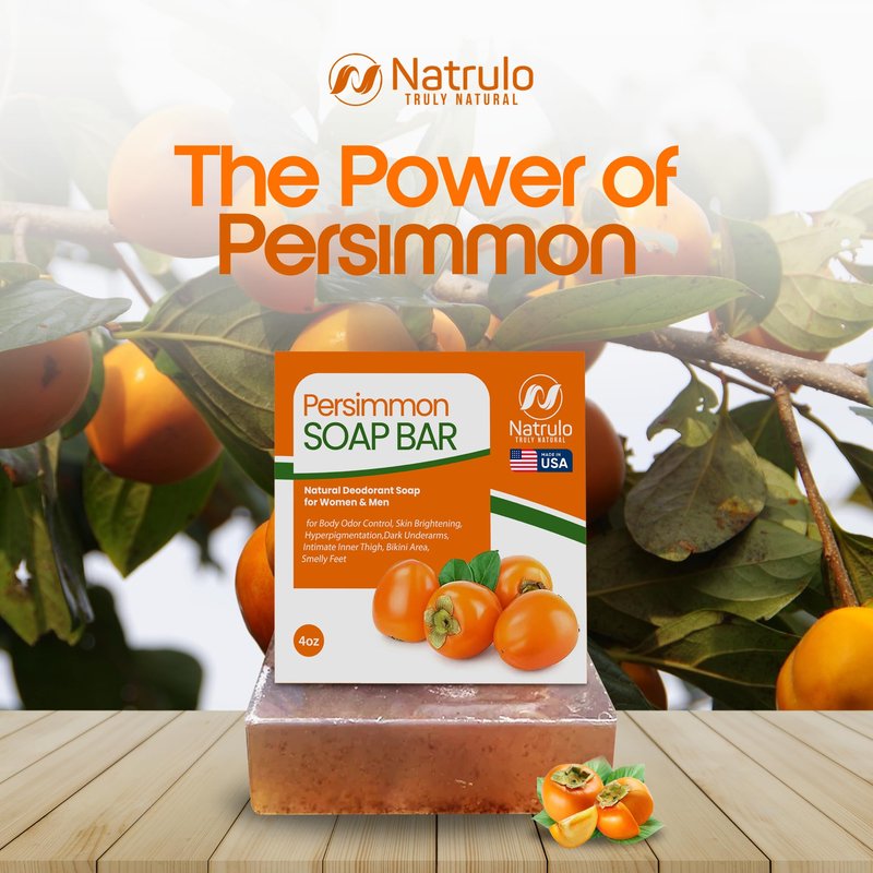 Natrulo Persimmon Soap Bar for Body Odor Control – Purifying Deodorizing Body Wash with Japanese Persimmon & Green Tea Extract for Eliminating Body Odor – Deodorant Soap for Skin Cleansing