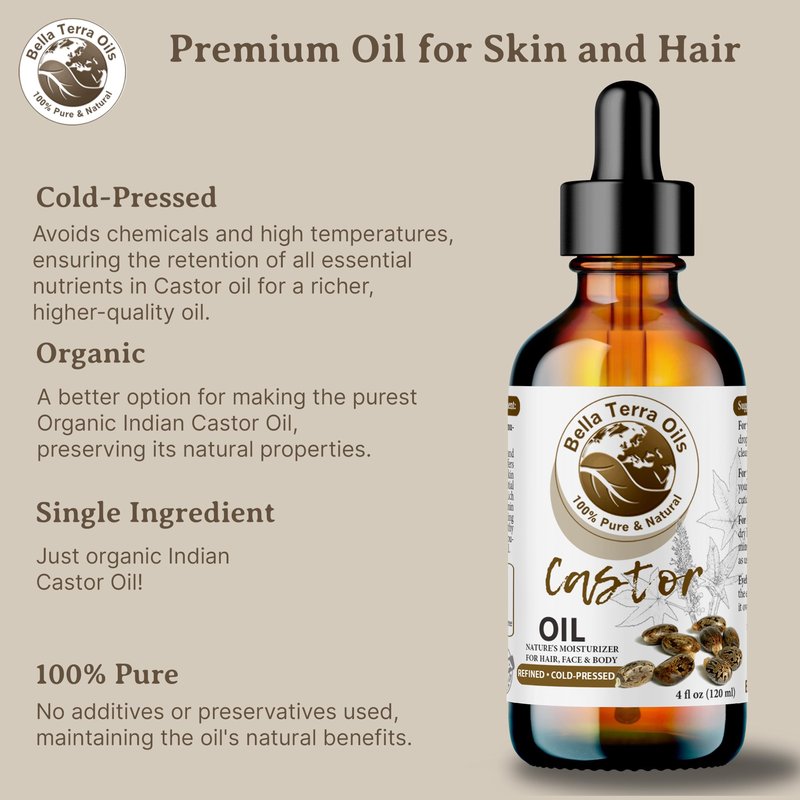 Bella Terra Oils - Natural Castor Oil 8oz - The Essence of Natural Castor Nourishment, Enriched with Vitamins & Essential Minerals, Skin's Best Friend